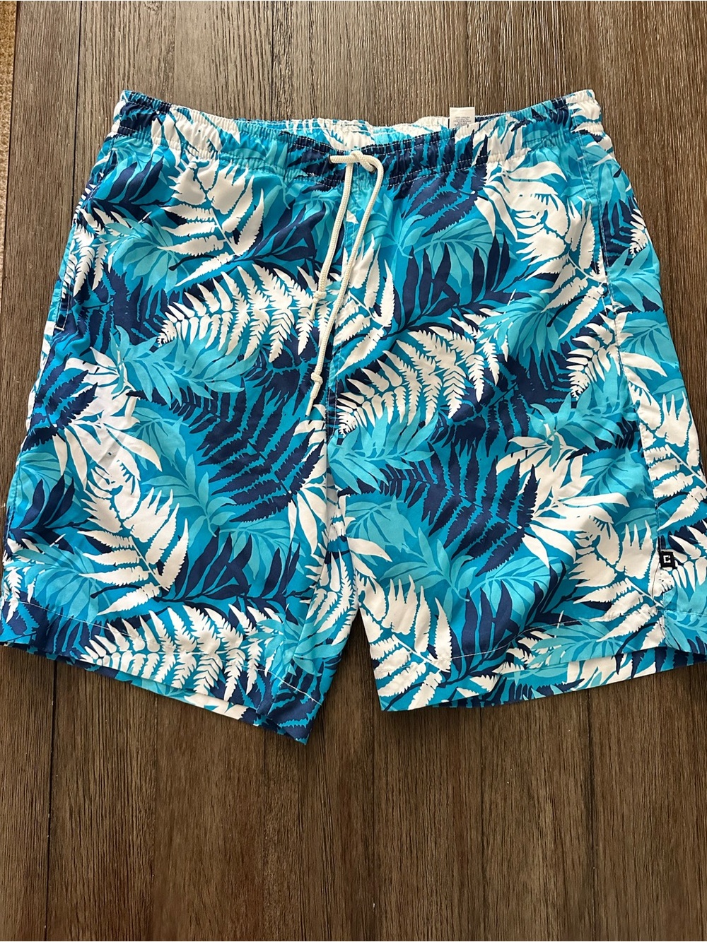 Chaps Men's Blue Tropical Print Swim Trunks - swimsuit- bathing suit